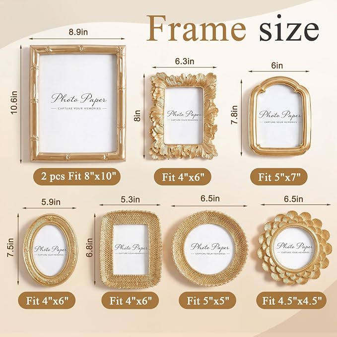 8 Pcs Gold Picture Frames Set for Gallery Wall, 5x7 & 4x6, Modern Ornate - Image 2