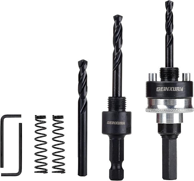 Heavy Duty Quick Change Hole Saw Mandrel, 7/16-Inch and 3/8 Inch Hole Saw Arbor with 3Pcs Central Drill/2PCS Hex wrench/2Pcs Spring