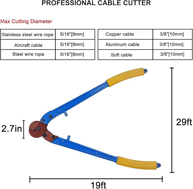 SANIK Long Hand Cable wire Cutter, MAX 100mm2, Carbon Steel Blades Cut Up To Φ10mm Steel Wire Ropes/Φ 7mm Steel Bar, 23.6Inch