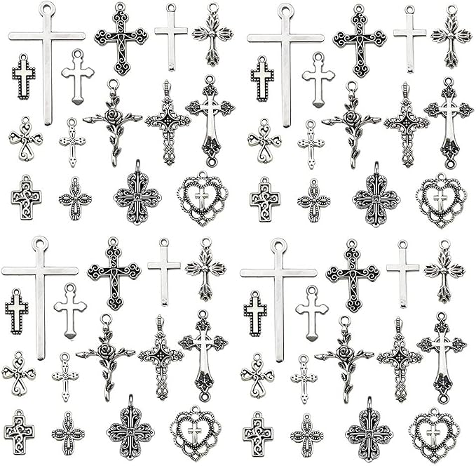 WOCRAFT 120pcs Antique Silver Cross Charms by WOCRAFT