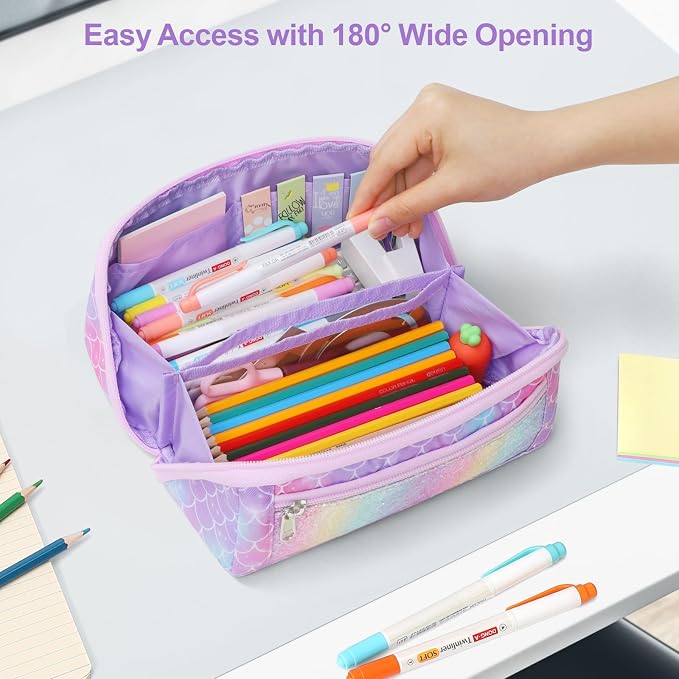 Large Pencil Case for Girls, Aesthetic Pencil Pouch for School, Wide Opening - Image 5