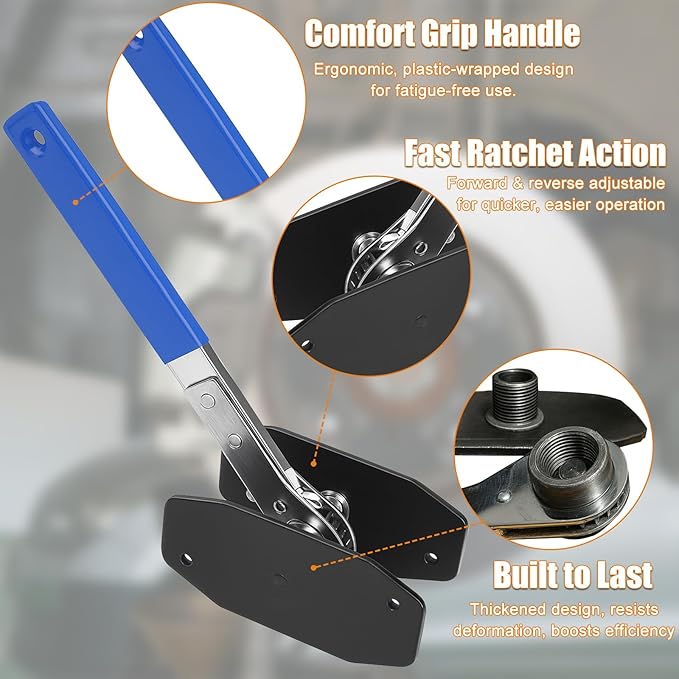 Brake Caliper Compression Tool, Caliper Piston Compressor Tool with 360° Ratchet, 2 Brake Caliper Hooks, 2 Brake Disc Lubricant, Brake Pad Spreader for Single/Twin/Quad Piston Calipers (Blue)