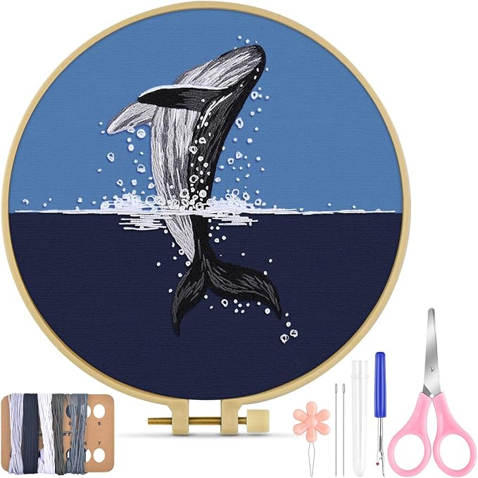 TINDTOP Embroidery Kit for Beginners Adult, Whale Embroidery Practice Kit | by TINDTOP