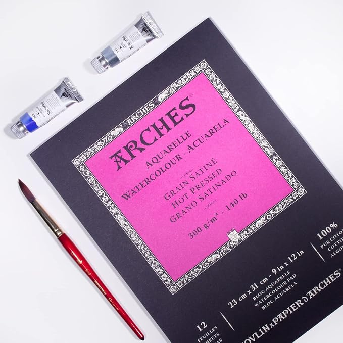 Arches Aquarelle Watercolor Pad, Hot Pressed, 140lb/300gsm, 12 Sheet, 9x12 inch - Image 2