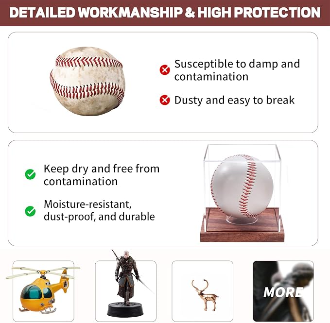 LITY 2 Pack Baseball Display Case, No Assembly Required Clear Cube Tennis Ball - Image 4