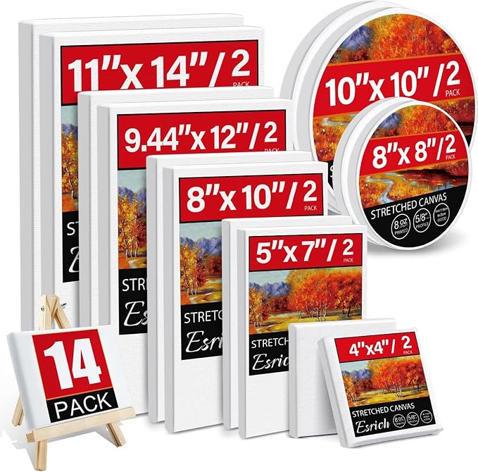 14 Packs Stretched Canvases for Painting, Round Canvas by ESRICH