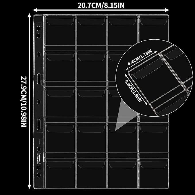 Coin Collecting Pages 5 Sheets 20 Pockets Standard 9Hole Coin Pocket Inserts - Image 2