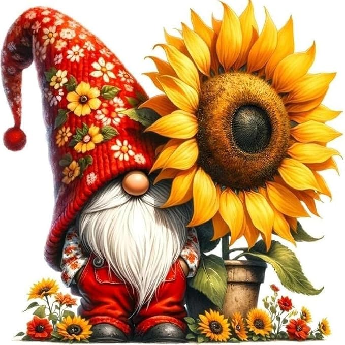 DYAIANGMU Stamping Cross Stitch Kit, Gnome Sunflower Cross Stitch Kit by Unknown