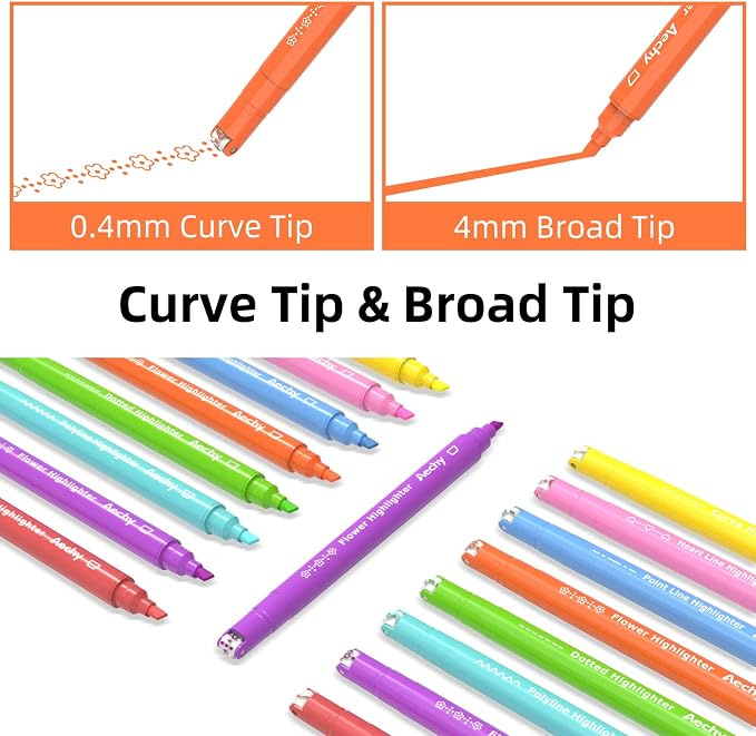 AECHY 8PCS Curve Highlighter Pen Set, Dual Tip Marker Pens - Image 2