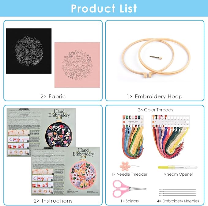 ERKOON Embroidery Kit for Beginners Adult, 2 Set Floral Cross Stitch Set - Image 3