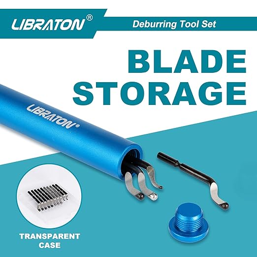 Libraton Deburring Tool with 11 High-Speed Steel Blades, 360 Degree Rotary Head, Professional Deburring Tool Kit Works on Metal, Resin, Aluminum, Copper, Plastic, 3D Printing, Wood