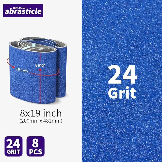 8 Packs 8 x 19 inch 24 Grit Blue Zirconia Cloth Floor Sanding Belts Ideal for Sanding Commercial and Residential Flooring
