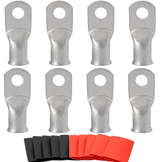 000 Gauge Tinned Copper Cable Lugs 8 PCS 3/0 AWG-3/8(M10) Ring Terminal Heavy Duty Wire Lugs Battery Lugs, 8 PCS 3/0 Guage terminals Battery Cable Ends Connectors with 8 PCS 3:1 Heat Shrink Tube
