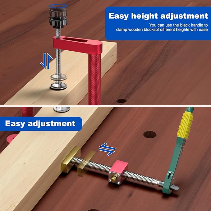 Bench Dogs Clamp Set for 3/4" Workbench,Heavy Duty Woodworking Clamps with 4 Bench Dogs & 2 Ratchet Wrenches, Adjustable Dog Hole Clamps Workbench Accessories for Woodworking Clamp（8 Pack）