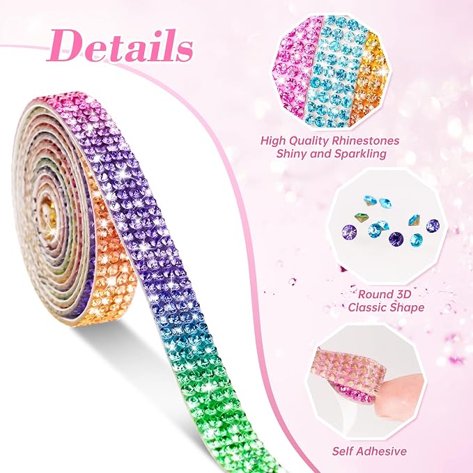 NiArt Self Adhesive Crystal Rhinestone Diamond Ribbon 12 Rolls 0.9cm Wide Total - Image 3