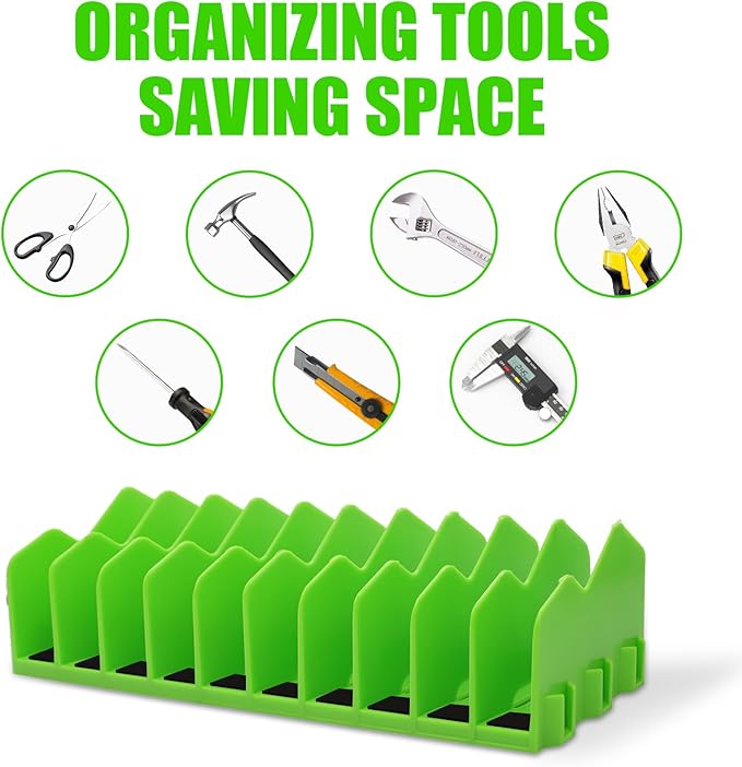 2 Pack Plier Orgainzer for Drawers, Tool Organizer Rack with Extendable Design & Non-Slip Rubber Base, Fits 3" H, 20 Slots Drawer Storage for Pliers, Wrenches, Screwdrivers and More,Green