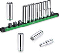 SK 1/2" Drive Socket Set, Deep Metric Sockets, 11-Piece 10-20mm, SuperKrome Finish, Premium CR-V Construction, with Aluminum Socket Organizer