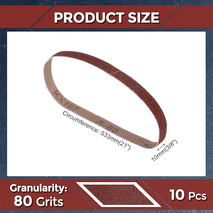 10 Pcs Sanding Belts 3/8 x 21 Inch 80 Grit Aluminum Oxide Abrasive Sandpaper for Belt Sander Metal Grinding Wood Working Weld Rust Removal