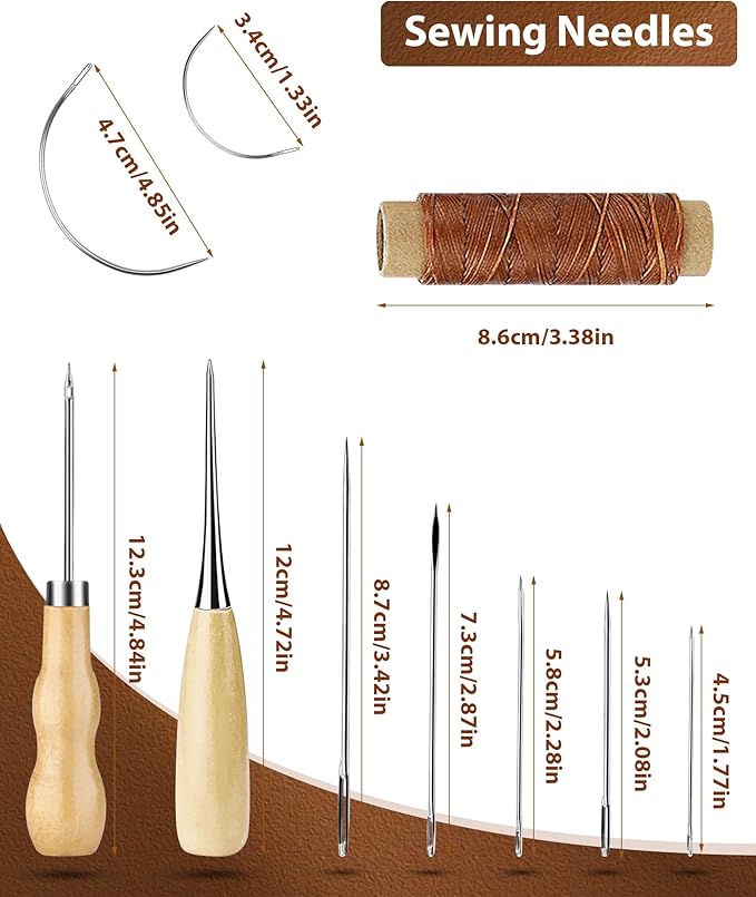 PLANTIONAL Leather Working Tools for Beginners: Professional Leather Craft Kit with Waxed Thread Groover Awl Stitching Punch for Leathercraft Adults Gifts 02