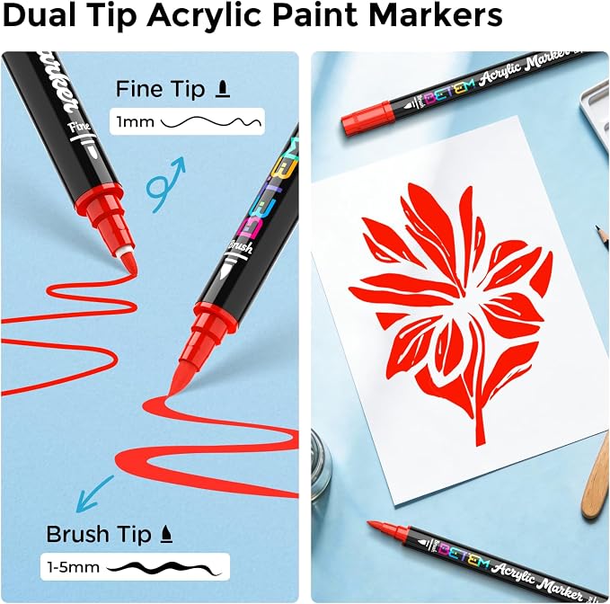 Betem Dual Tip Acrylic Paint Pens, 2 Red Paint Markers - Image 2
