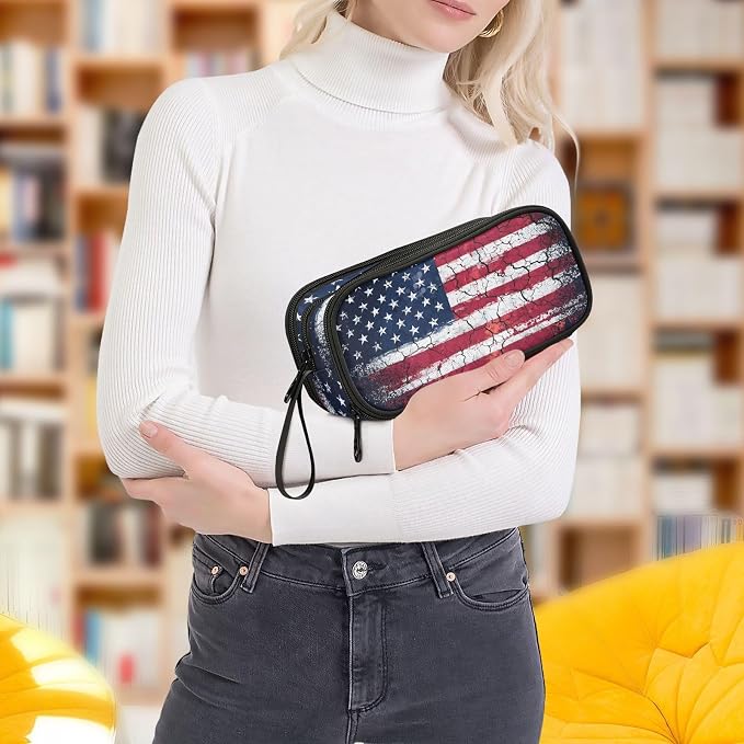 Retro American Flag Pencil Case Box Boys Girls Large Pencil Pouch Zipper - Image 8