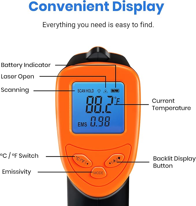 Etekcity Infrared Thermometer Laser Temperature Gun, -58°F~1130°F, Pizza Oven - Image 10