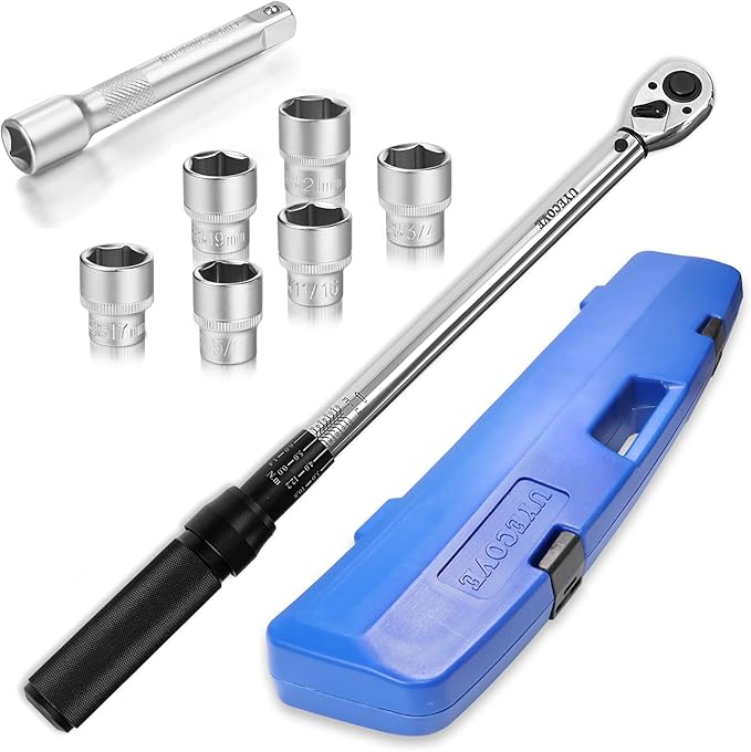 1/2-Inch Drive Click Torque Wrench Set, 10-160 FT-LB/13.6-217Nm, Dual-Direction Adjustable 72-Tooth Torque Wrench Kit with Extension Bar, Socket Set-8PCS Black