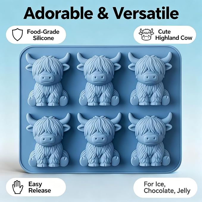 Mini Highland Cow Ice Cube Mold, Cute 3D Silicone Cow Ice Cube Tray, Reusable - Image 3