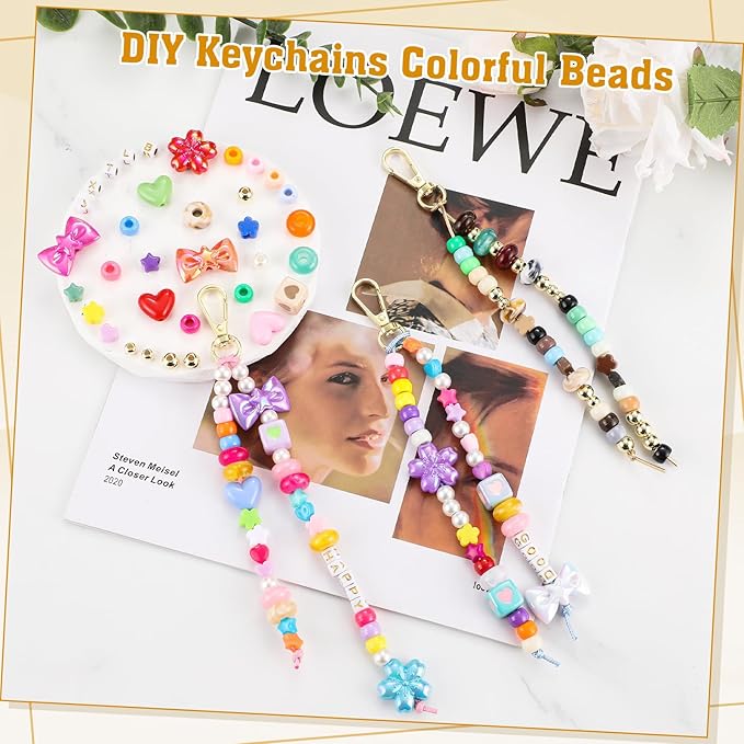 BESARME 372PCS Beaded Keychain Making Kit DIY Keychains Bag Charm Kit Colorful - Image 4