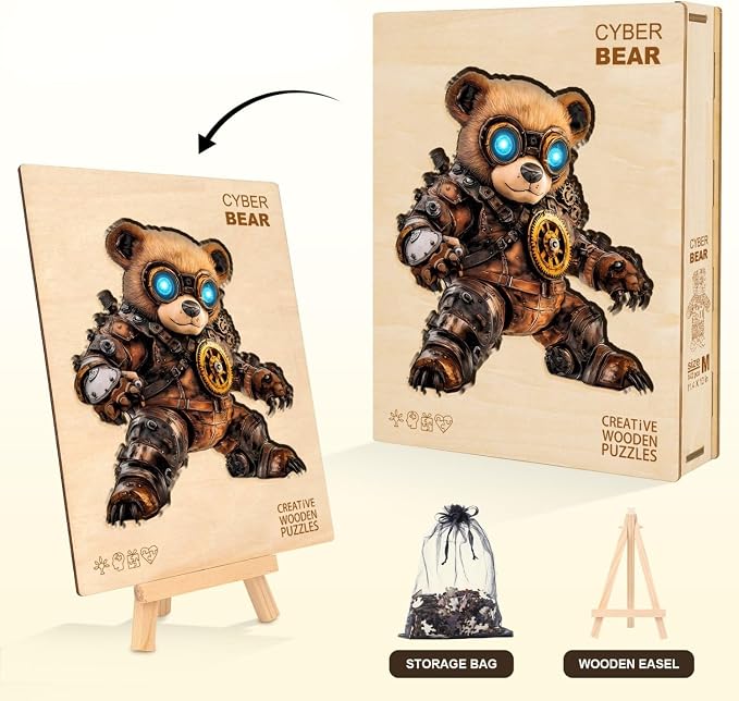 Cyber Bear Puzzles Adults Gifts Wooden 80 Pieces 8.5 * 7.4in - Image 5