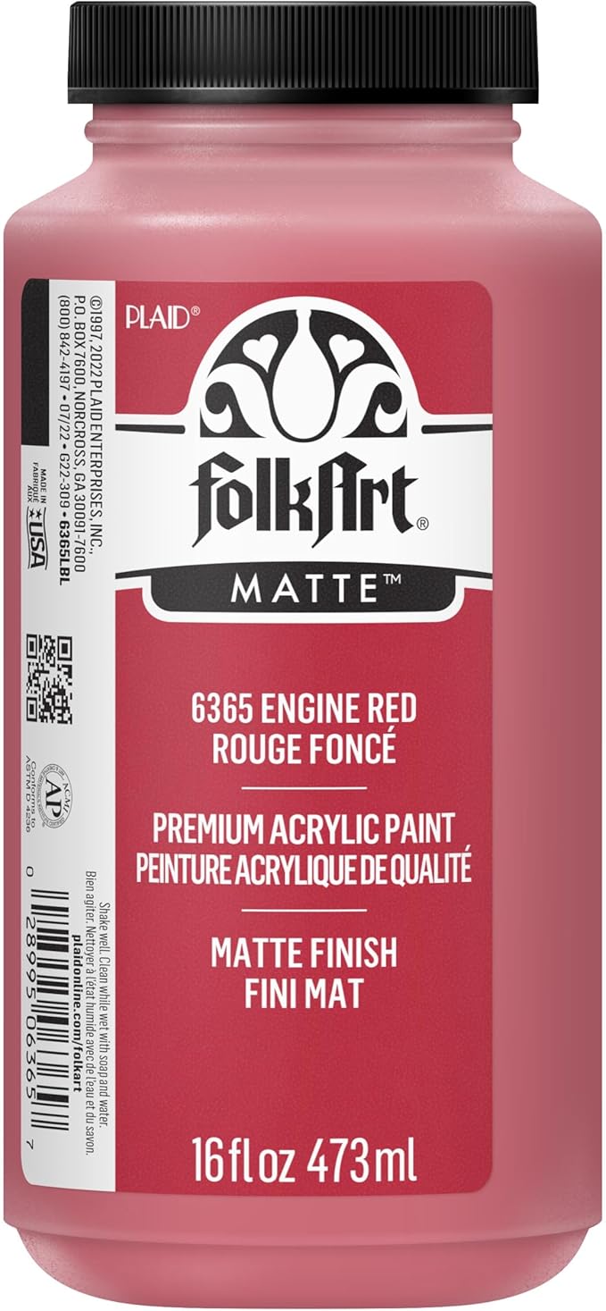 FolkArt Matte Acrylic Paint in Assorted Colors, 16 oz, Engine Red 16 Fl Oz by FolkArt