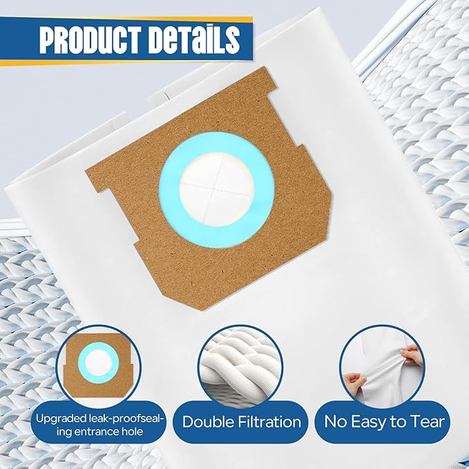 6-Pack 15-22 Gallon Bags replace for Shopvac, Type G 90663 9066300; Type J 90673 9067300 and VF2008.Disposable Wet Dry Vacuum Collection Bags, whit
