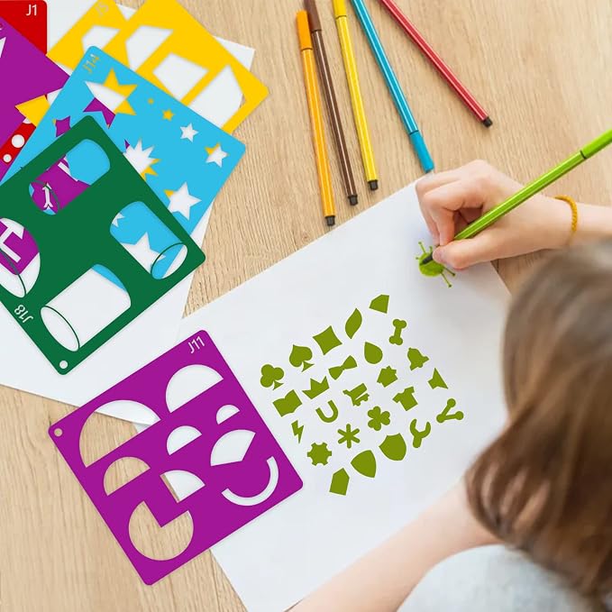 Peohud 40 Pieces Geometric Shaped Stencils, Simple Drawing Chalk Stencils - Image 6