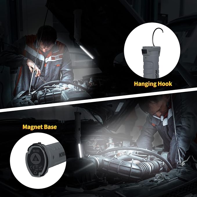 LED Rechargeable Flashlight, Mechanic Tools Trouble Light Cordless Worklight with Magnetic Base 360°Rotate 5 Modes,Portable Inspection Troch for Mens Gift,Automotive,Camping and BBQ(2 Pack)