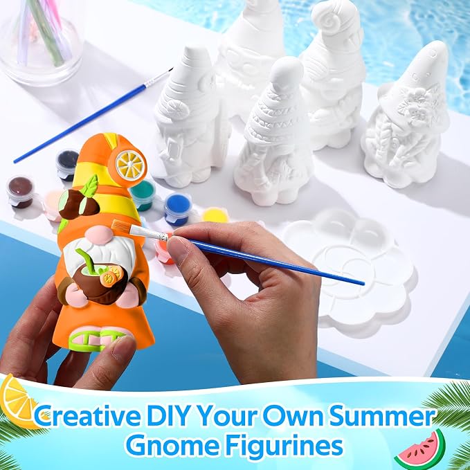 Arrowbash 6 Pcs Summer Beach Gnome Ceramics to Paint 5.1" Ready to Paint Your - Image 4