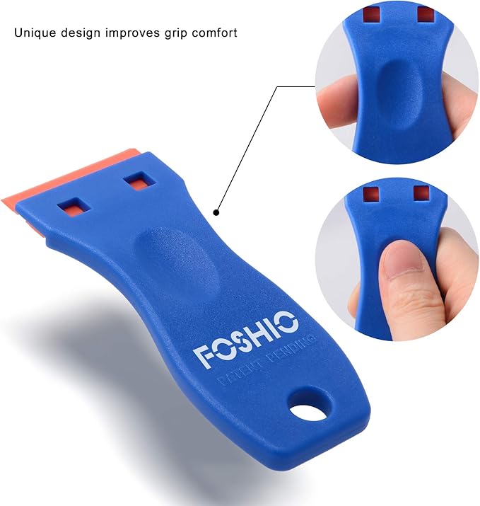 FOSHIO Plastic Razor Blade Scraper Include 2PCS Scraper Tool and 100PCS Blades for Gasket Remover, Labels Decal and Adhesive Remover for Windows and Glass,Blue