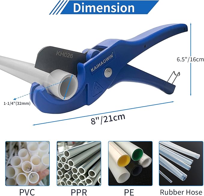 KAIHAOWIN PVC Pipe Cutter-1-1/4" PEX PPR Plastic Rubber Hoses Tubing Cutting Tool Professional CPVC Cutters