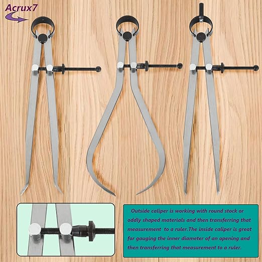 Acrux7 3Pcs 8 Inch Long Spring Caliper Set, Carbon Steel Outside Divider Caliper Compass, Calipers Measuring Tool for Wood Turning Lathe Projects