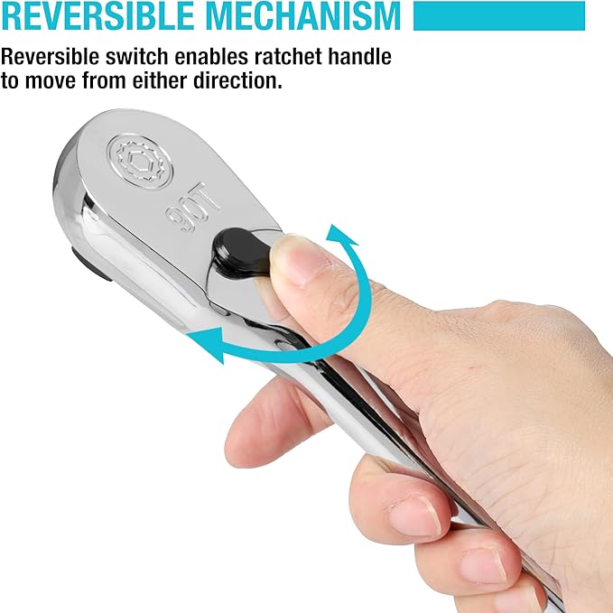 DURATECH Extra Long Handle 1/2-Inch Drive Ratchet, 90-Tooth Ratchet Wrench with 15" Handle and Dust Proof Teardrop Enclosed Head, Reversible, CR-V Steel Made, CR-MO Head, Full Polished, Gifts for Men