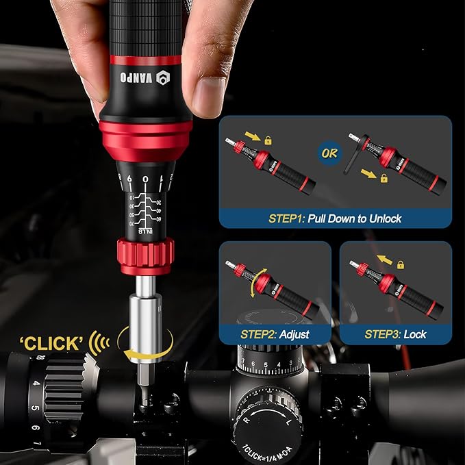 Torque Screwdriver, 64 Pcs 10-70 Inch Pound Torque Screwdriver Set with T-Bar & S2 Bits, Accurate 1/4" Small Torque Wrench Screwdriver for Bike, Scope Mounting & Device Assembly
