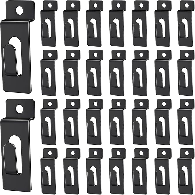 30Pcs Slatwall Utility Notch Hooks, Slat Wall Picture Display Hooks Hanger Panel Shelf Pegboard Slatwall Accessories for Photo Frame Painting Arts Hanging Home Office (Black)