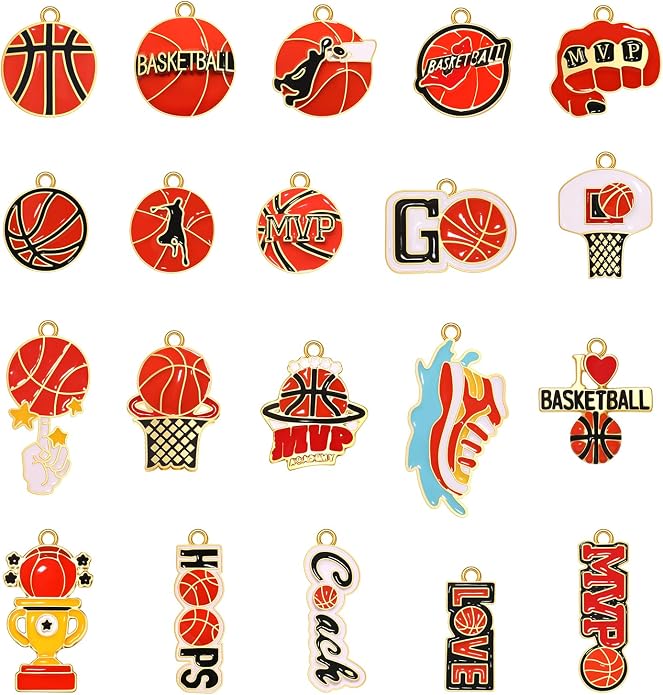 20PCS Sports Charms Enamel Basketball Baseball Pendant Charms by ANGLESJELL
