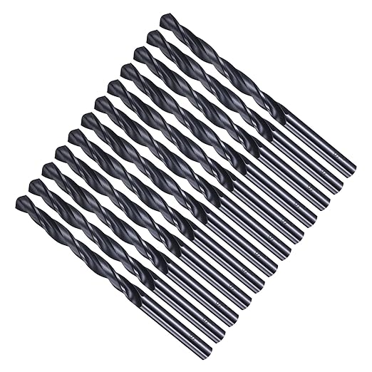 Drill Bit, 6.4mm Cutting Diameter, 4241 HSS Nitriding Black 118° Cutting Angle Versatile Jobber Bits - (Applications: for Drilling Plastic Wood Soft Metal), 12-Pieces