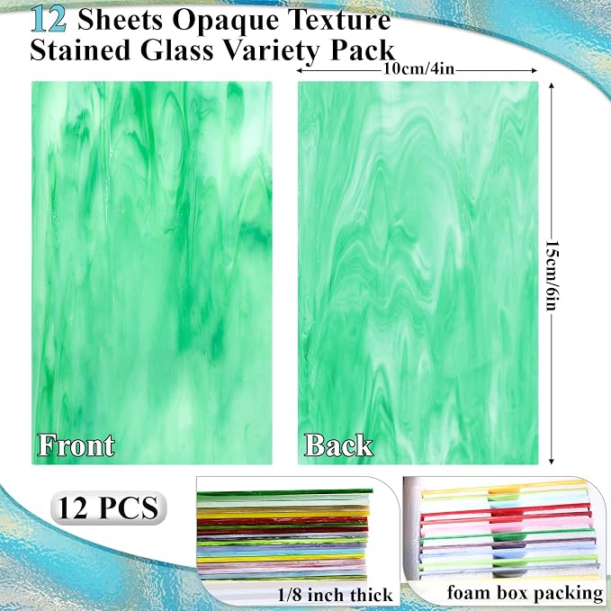 12 Sheets Opaque Stained Glass Bulk Variety Pack, 4 x 6 Inch Mosaic Glass Tiles - Image 2