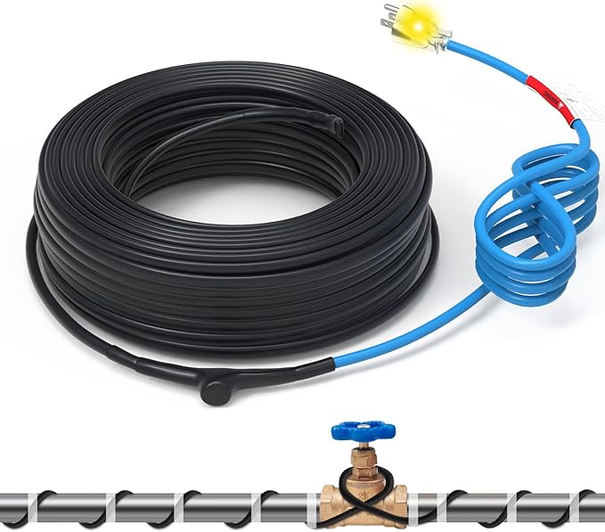 120V 18FT Self-Regulating Pre-assembled Water Pipe Heat Cable for Pipe Freeze Protection, Energy-Saving Pipe Heating Cable Keeps Water Flowing at -40°F