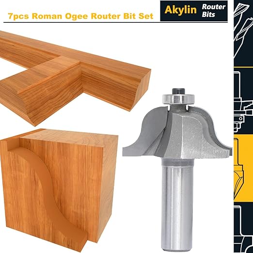 7Pcs Roman Ogee Router Bit Set,1/2" Shank,Decorative Edge Bits Double Radius 3/32", 1/8",5/32",3/16",7/32", 1/4" and,5/16" Edging Cutter for Wood Profiling,Routing,Molding