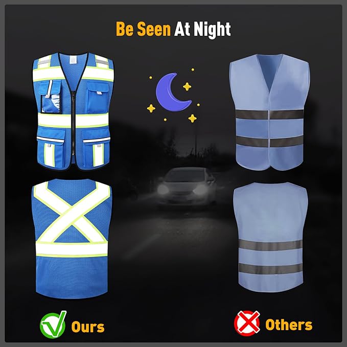 Class 2 Safety Vest with Zipper Front and multiple Pockets, High Visibility Vest, Meets ANSI/ISEA Standards