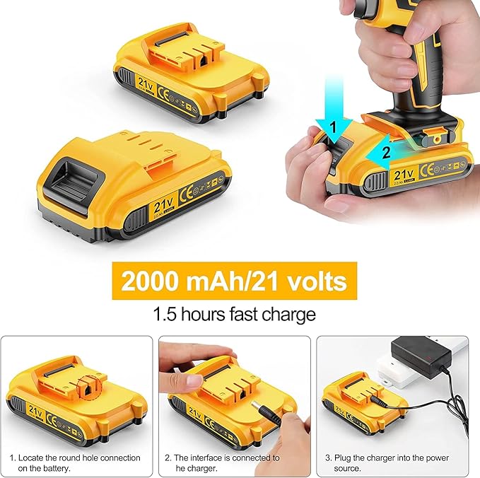 Cordless Drill Set, 21V Power Drill with 2 Battery and Charger,25+3 Torque Setting Electric Drill with 56 Acessories, Built-in 3/8'' Keyless Chuck, LED Light, Max 398 in/lb Electric Screwdriver