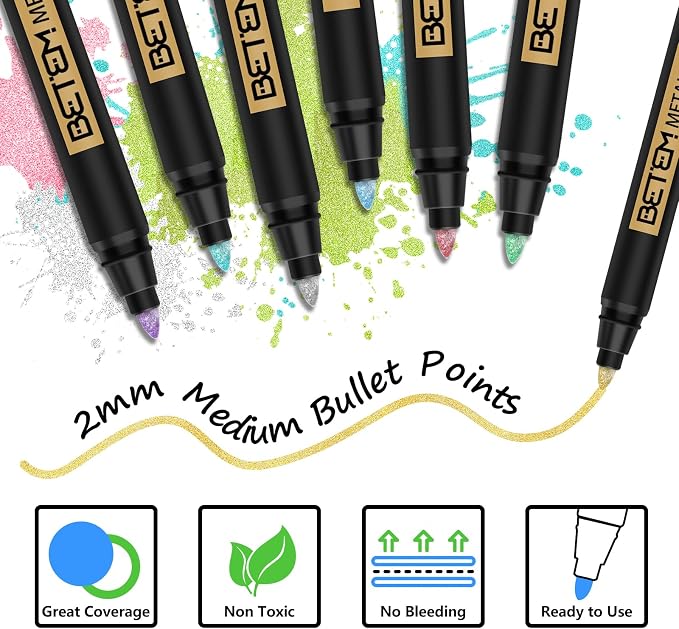 Betem Metallic Paint Markers, 10 Colors Acrylic Metallic Markers - Image 3