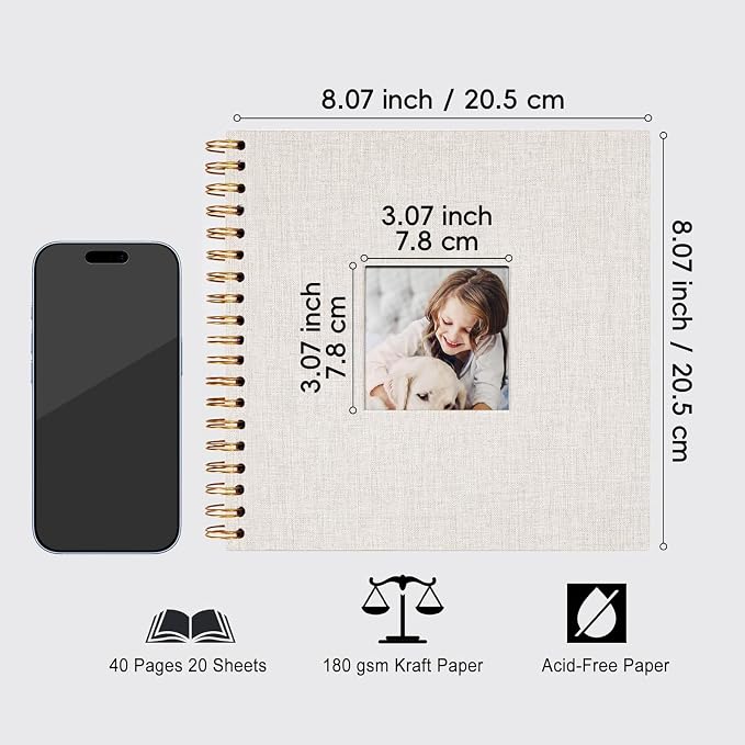 8 x 8 Inch Scrapbook Photo Album, Hardcover Kraft White Pages Arch Window Photo - Image 3
